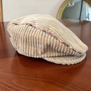Vintage Please Mum Tan Corduroy Poorboy Cap/Hat 3-6 Months